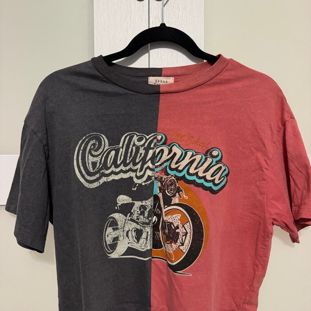 Urban Nation Split Color California Motorcycle Crop Graphic Tee